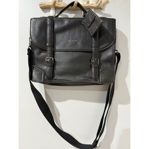 Ted Baker Black 'Lextons'‎ Leather Messenger Bag 14x10x3"